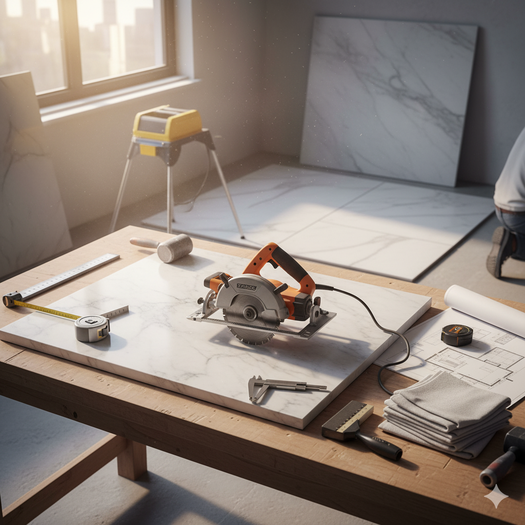 artisan cutting marble